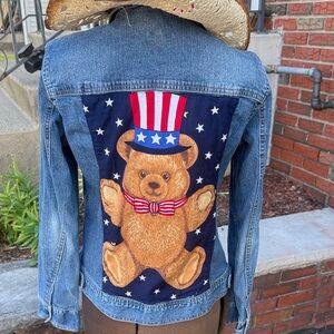 Eddie Bauer Denim Jacket with Patriotic Bear Design